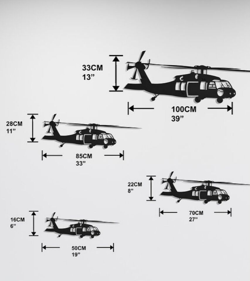 Metal Helikopter Dekoratif 70x22 cm Model-3