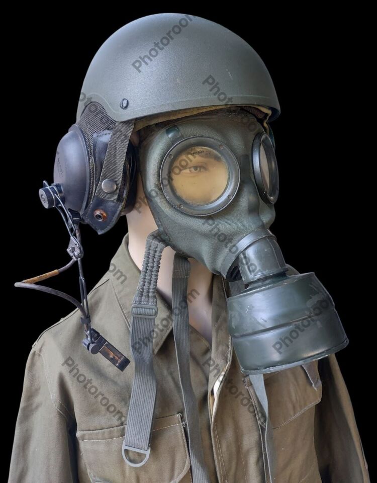 1988 ABD Ordusu DH-132 Muharebe Aracı Mürettebat Tank Kask+GM 30 Gaz Maskesi Filitreli