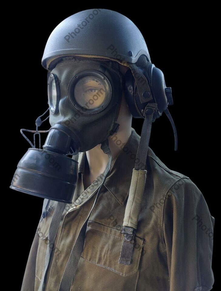 1988 ABD Ordusu DH-132 Muharebe Aracı Mürettebat Tank Kask+GM 30 Gaz Maskesi Filitreli