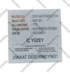 Balistik Koruyucu  Plaka (Level IV-Ön Arka Koruma) Sıfır Ürün