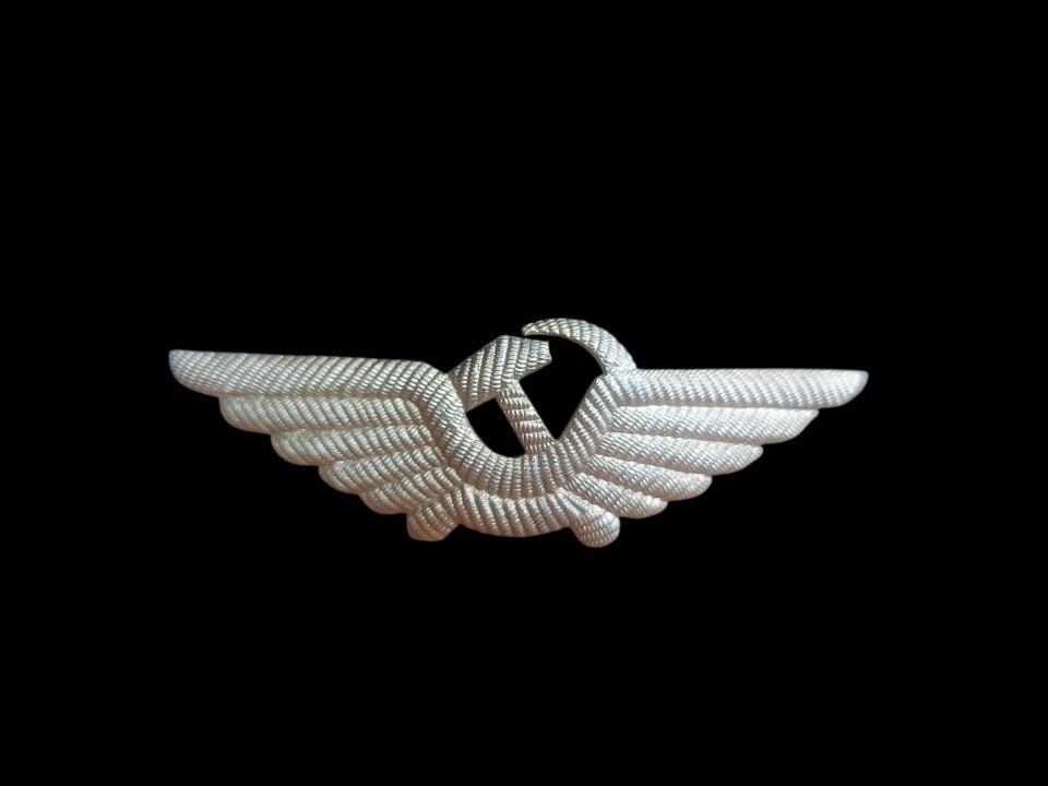 7x2 cm. Sovyet Dönemi Gümüş Sırma/Kordon İşlemeli Hava Uçuş Ekibi Kokart/Brove