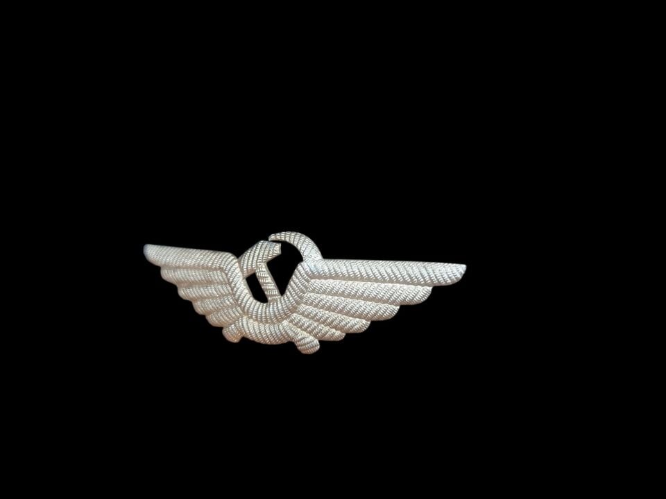 7x2 cm. Sovyet Dönemi Gümüş Sırma/Kordon İşlemeli Hava Uçuş Ekibi Kokart/Brove