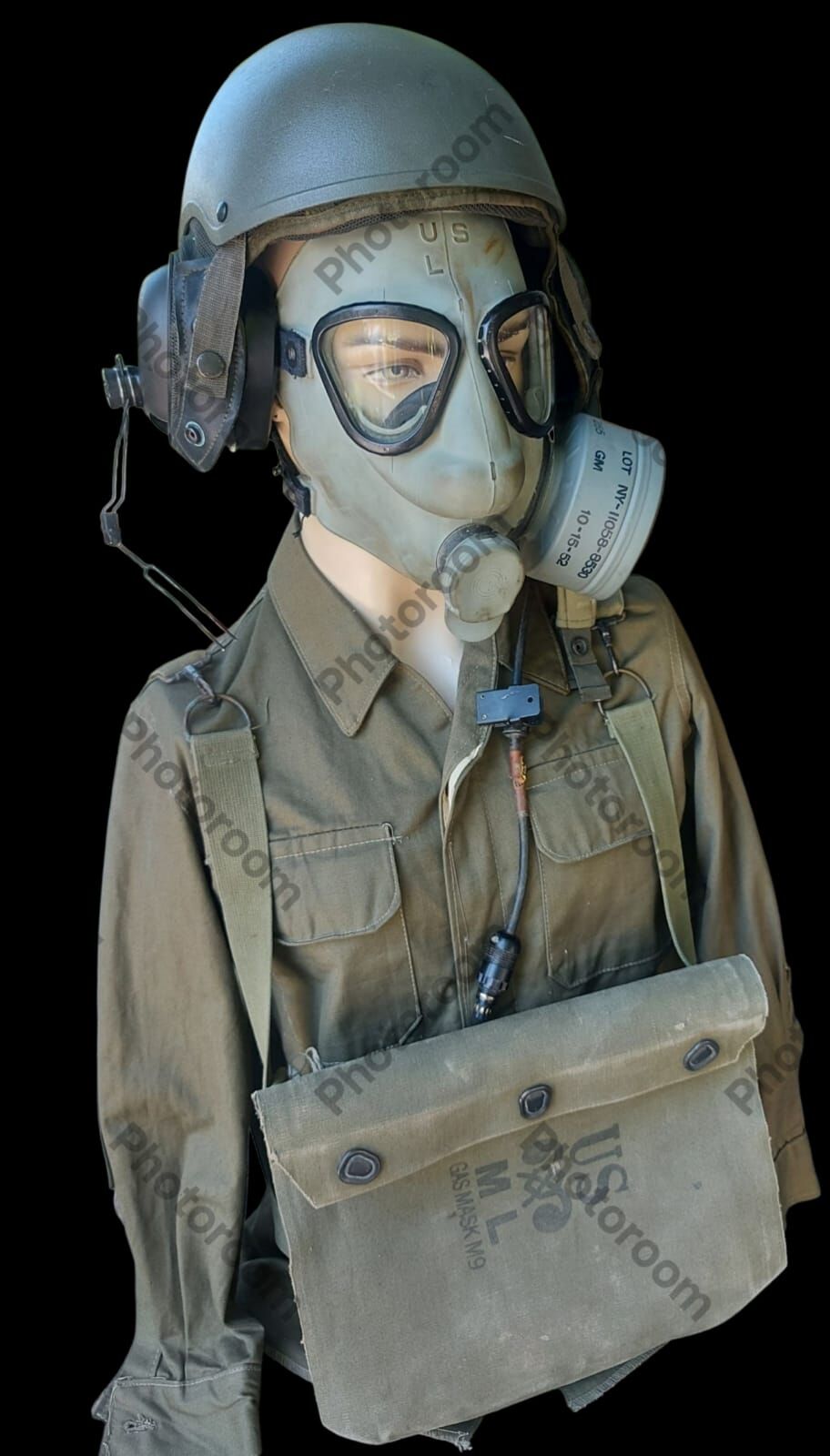 1952 US M9A1 Gaz Maskesi+60mm Filitre+Çanta ve US DH-132 Mürettebat Kask Kombini