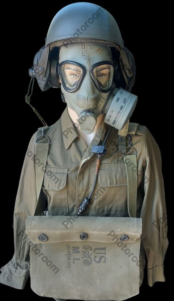 1952 US M9A1 Gaz Maskesi+60mm Filitre+Çanta ve US DH-132 Mürettebat Kask Kombini