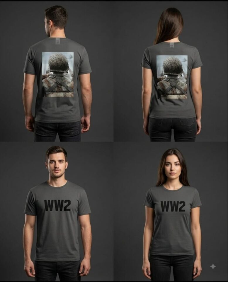 Füme (Koyu Gri ) Renk Ww2 Temalı Çift Taraf Baskı Fanila Unisex (XL Beden)