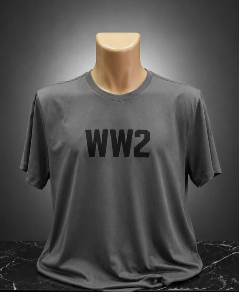 Füme (Koyu Gri ) Renk Ww2 Temalı Çift Taraf Baskı Fanila Unisex (XL Beden)