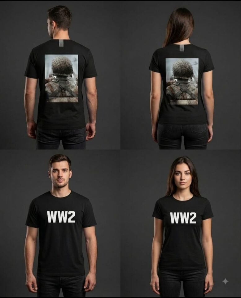 Siyah Renk Ww2 Temalı Çift Taraf Baskılı Fanila Unisex (S-M-L-XL-XXL Beden)