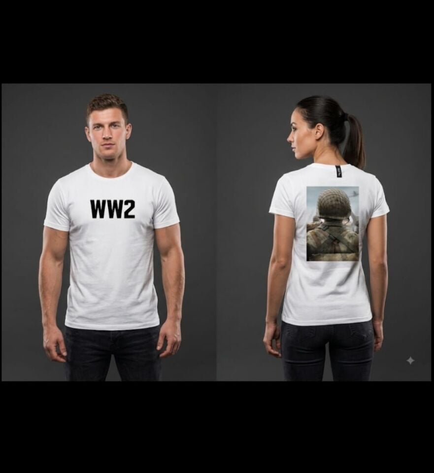 Beyaz Renk Ww2 Temalı Çift Taraf Baskılı Fanila Unisex (S-M-L-XL-XXL Beden)