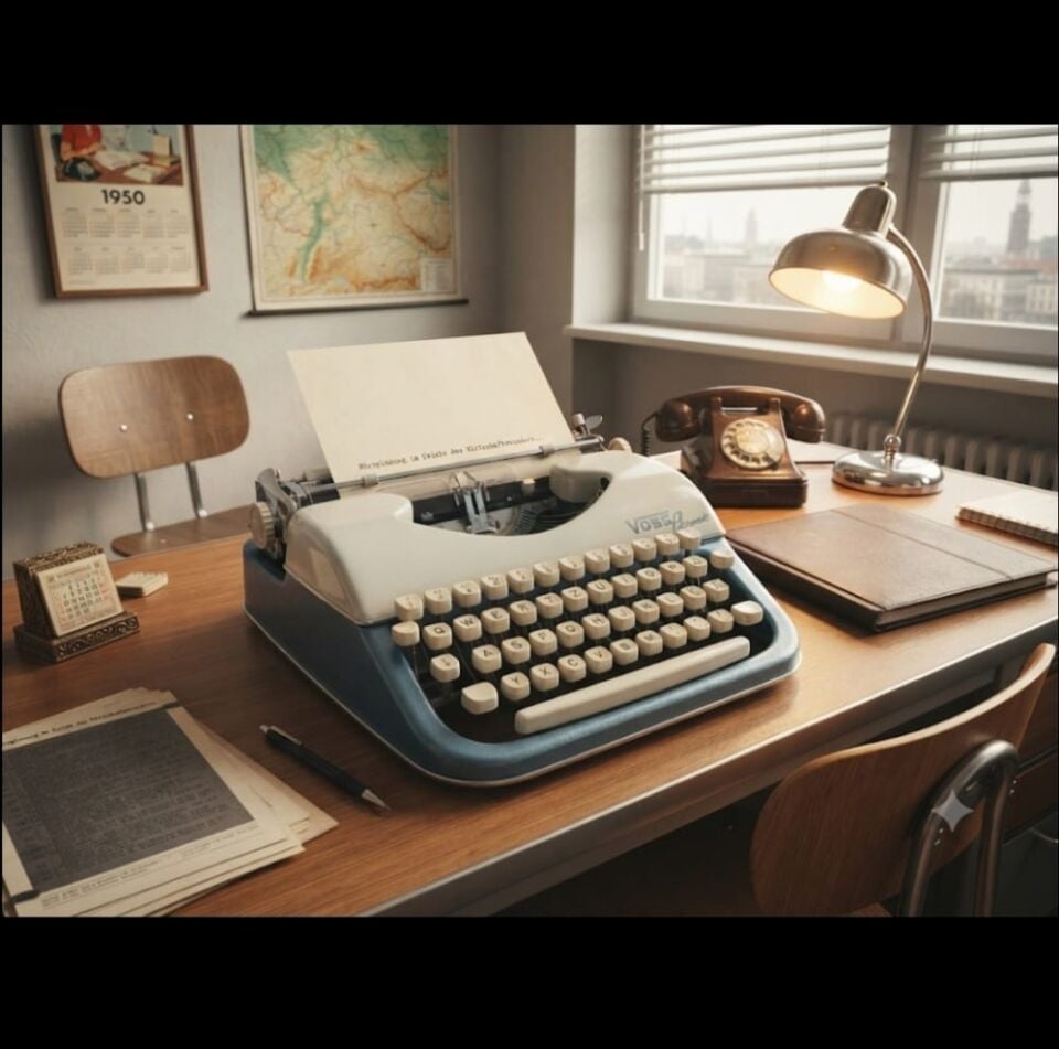 1950'ler Batı Alman Voss Privat Daktilo Qwertz Klavye (Çantasında)