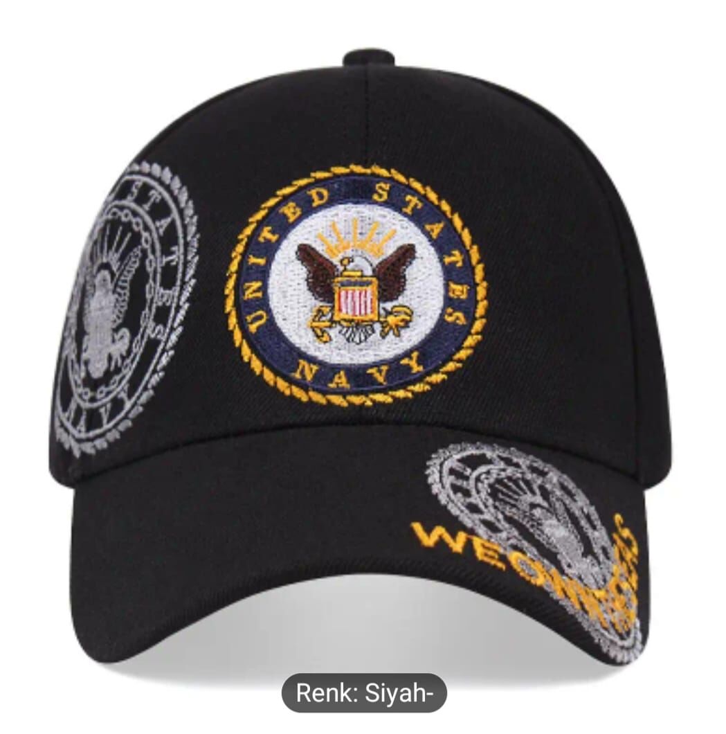 US Navy Nakış Şapka Siyah Renk Unisex (Ayarlanabilir) Sıfır Ürün