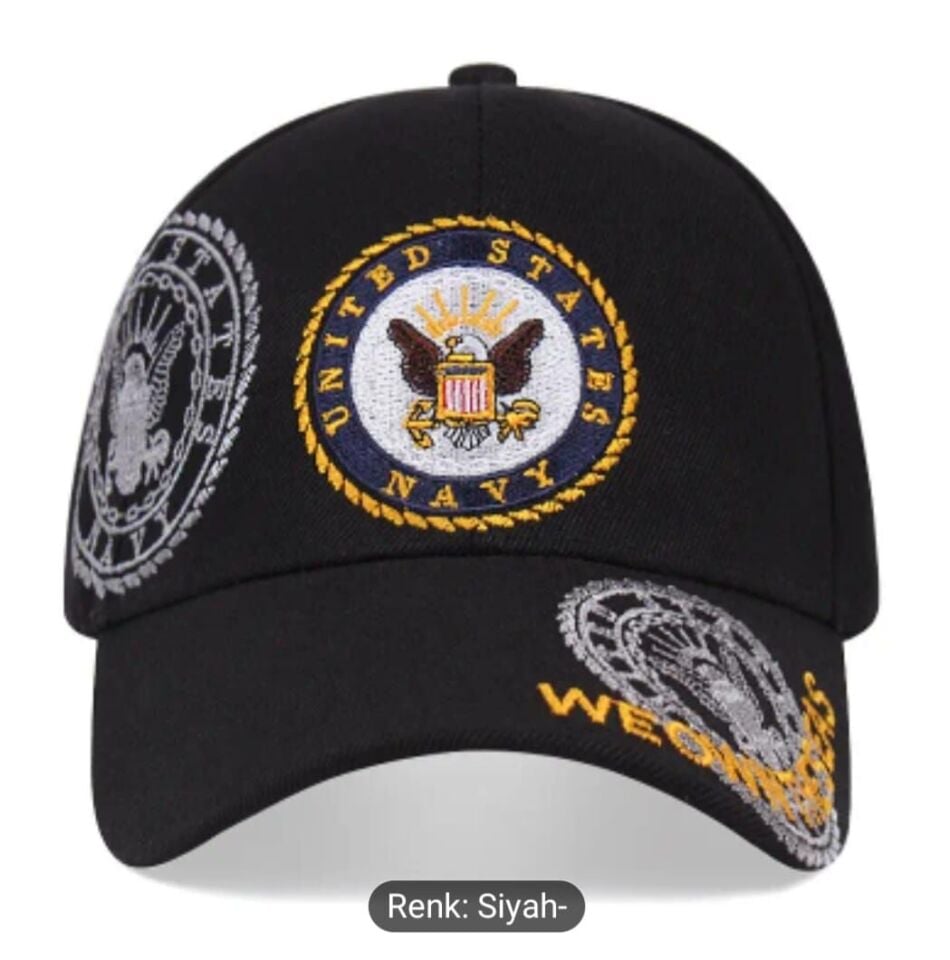 US Navy Nakış Şapka Siyah Renk Unisex (Ayarlanabilir) Sıfır Ürün
