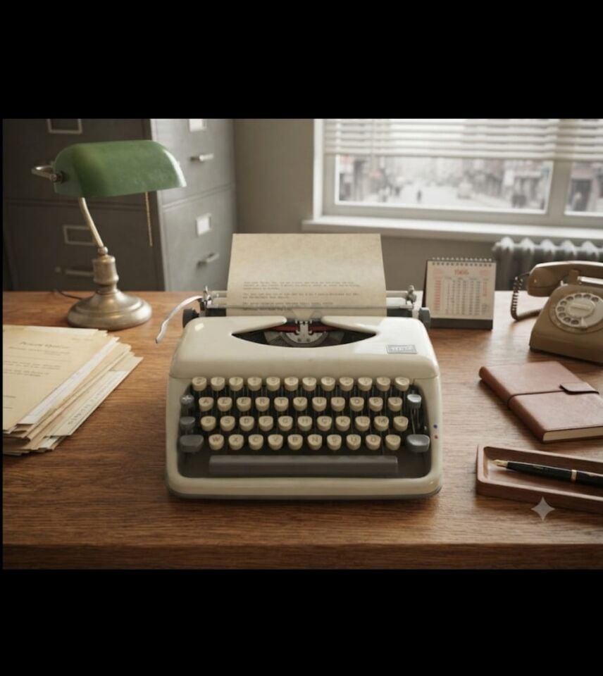 1958-1964 Alman Adler-Tippa Azerty Klavye Çantasında Krem/KemikRenk Daktilo