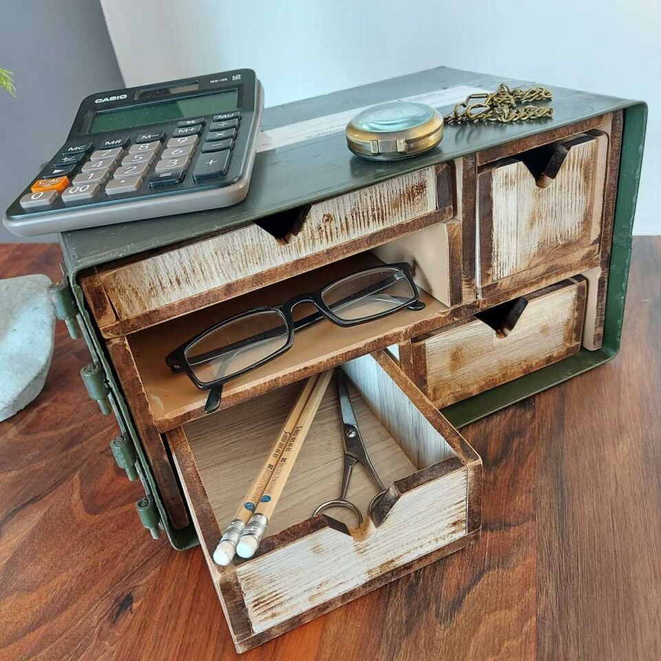 Metal Mühimmat Kutusu İçinde Çekmeceli Organizer Model-2