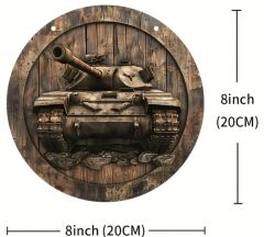 20 cm. Çap Tank Motifli Askılı Ahşap Tabela