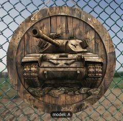 20 cm. Çap Tank Motifli Askılı Ahşap Tabela