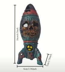 6x16 cm. Dekoratif Masaüstü Reçine Kafatası Roket Modeli