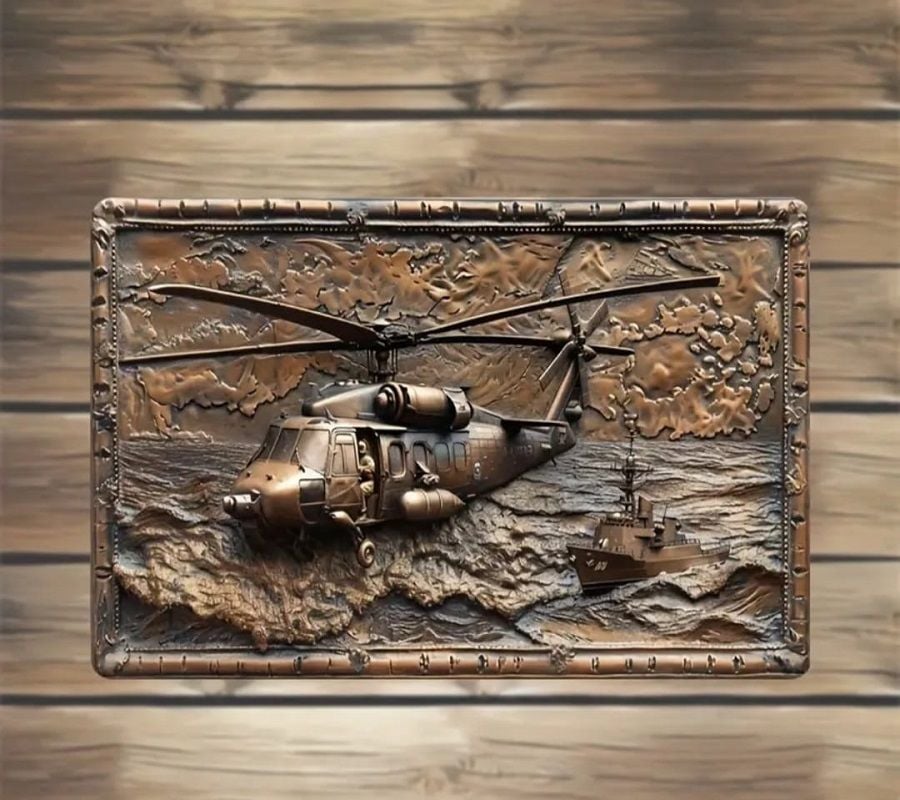 30x20 cm. Helikopter-Savaş Gemisi Motifli Metal Tabela