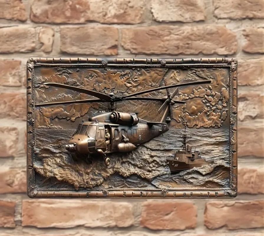 30x20 cm. Helikopter-Savaş Gemisi Motifli Metal Tabela