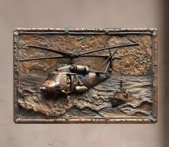 30x20 cm. Helikopter-Savaş Gemisi Motifli Metal Tabela