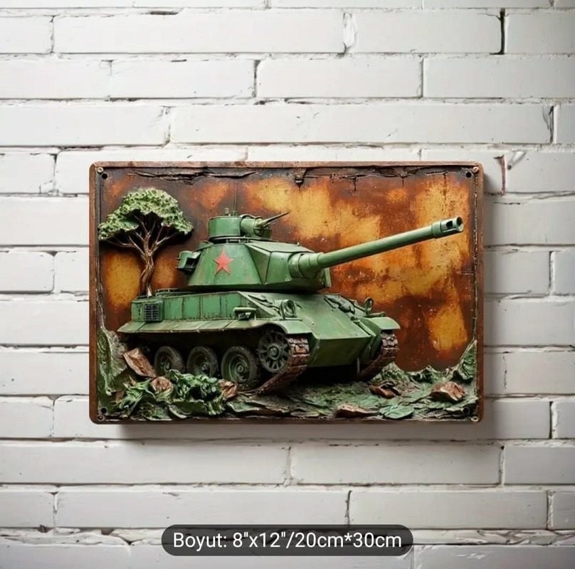 30x20 cm. Tank Motifli Alüminyum Tabela