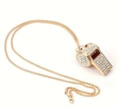 Altın Renk Kristal Metal Taşlı Zincirli Düdük Kolye