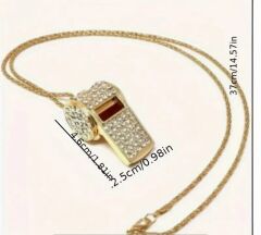 Altın Renk Kristal Metal Taşlı Zincirli Düdük Kolye