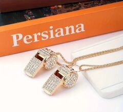 Altın Renk Kristal Metal Taşlı Zincirli Düdük Kolye