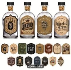 15 Adet Vintage Şişe Etiketi (Kendinden Yapışkanlı)