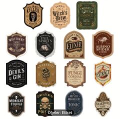 15 Adet Vintage Şişe Etiketi (Kendinden Yapışkanlı)