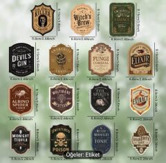 15 Adet Vintage Şişe Etiketi (Kendinden Yapışkanlı)