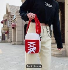 Kore Tarzı Kanvas Askılı Kadın Çanta Kırmızı Renk