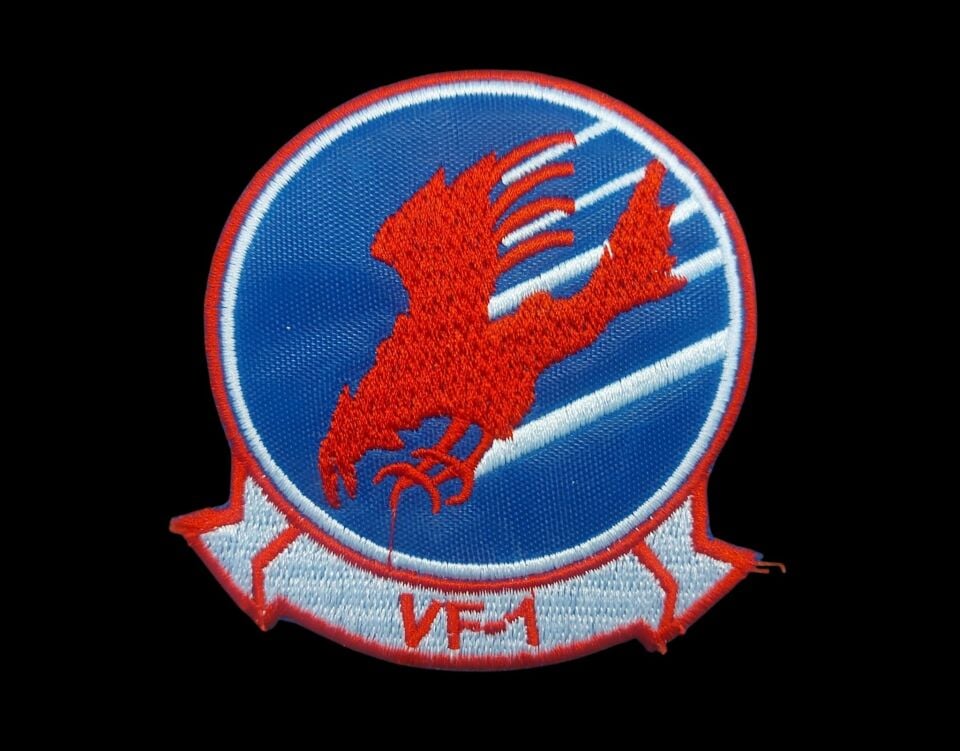 7.5x8.5 cm. ABD Donanması (US Navy) VF-1 Wolfpack (Avcı Filosu 1-Kurt Sürüsü) Savaş Uçağı Filosuna Ait Nakış İşleme Patch
