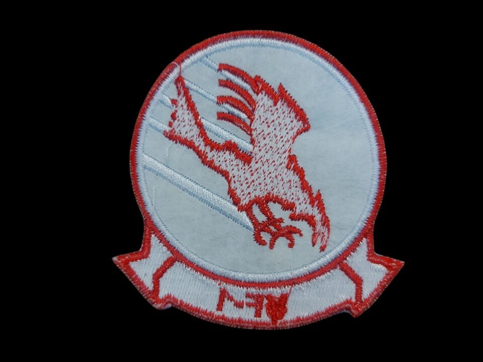7.5x8.5 cm. ABD Donanması (US Navy) VF-1 Wolfpack (Avcı Filosu 1-Kurt Sürüsü) Savaş Uçağı Filosuna Ait Nakış İşleme Patch