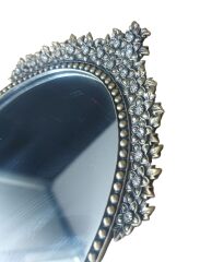 30x15 cm. Vintage Swarovski Taş Süslemeli Ayna Camlı Pirinç Kahve Tepsisi