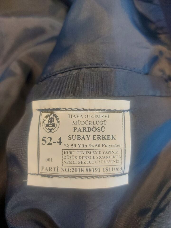 Lacivert Renk Hava Kuvvetleri Harici Sb. Pardesü (Trençkot) Unisex (52-4/L Beden) Sıfır Ürün