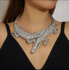 Donna Gümüş Renk Timsah Tasarım Choker Kolye