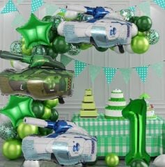 2 Adet Tank Formunda Folyo Balon (Yeşil Kamuflaj Renk)