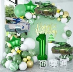 2 Adet Tank Formunda Folyo Balon (Yeşil Kamuflaj Renk)