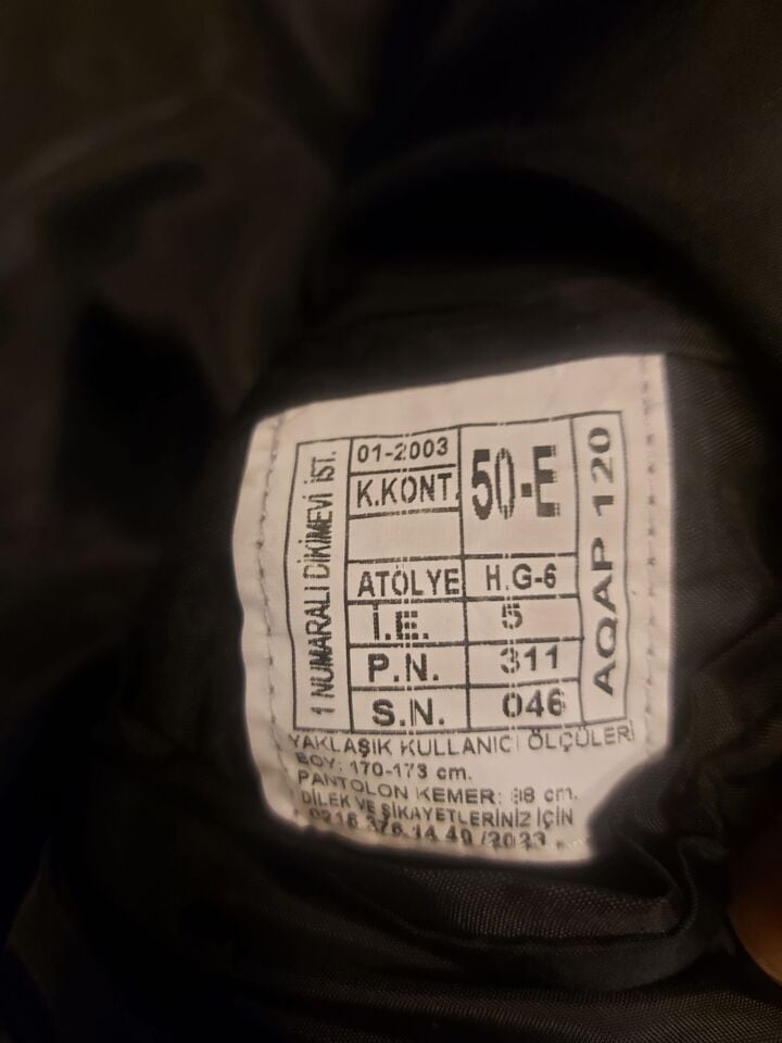 KKK Topçu Yrb. Siyah Renk Mesdres Ceket (50-E/M-L Beden)
