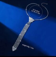 Donna Gümüş Renk Payetli (Parıldayan Taşlı) Kravat Modeli