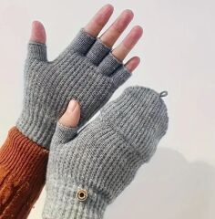 Lacivert Renk Yarım Parmak Yün Örgü Eldiven Unisex