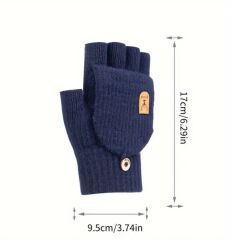 Lacivert Renk Yarım Parmak Yün Örgü Eldiven Unisex