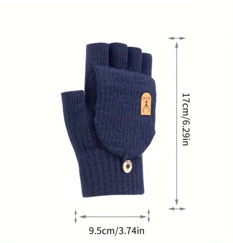 Lacivert Renk Yarım Parmak Yün Örgü Eldiven Unisex