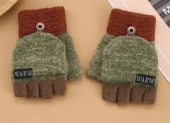 Zeytin Yeşili Renk Yarım Parmak Yün Eldiven Kadın
