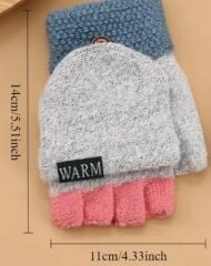 Zeytin Yeşili Renk Yarım Parmak Yün Eldiven Kadın