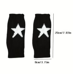 Koyu Gri Renk Yıldız Örgü Yarım Parmak Yün Eldiven (Çift)