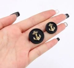 2.3 cm. Çap Çapa Motifli  Siyah Renk Metal Düğme (Adet Fiyatıdır)