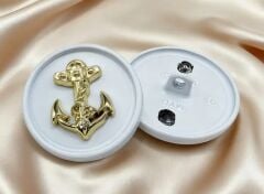 2.3 cm Çap Çapa Motifli Beyaz Renk Metal Düğme (Adet Fiyatıdır)