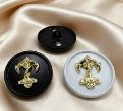 2.3 cm Çap Çapa Motifli Beyaz Renk Metal Düğme (Adet Fiyatıdır)