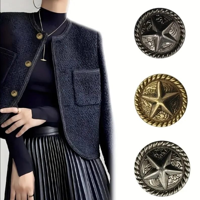 2 cm. Çap Yıldız Desenli Vintage Metal İngiliz Tarzı Ceket Düğmesi (Adet Fiyatıdır)